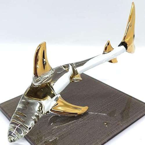 Figuras en miniatura de tiburón, animales, vidrio soplado a mano, arte de mar, regalo coleccionable para decorar (6 pulgadas, oro transparente)