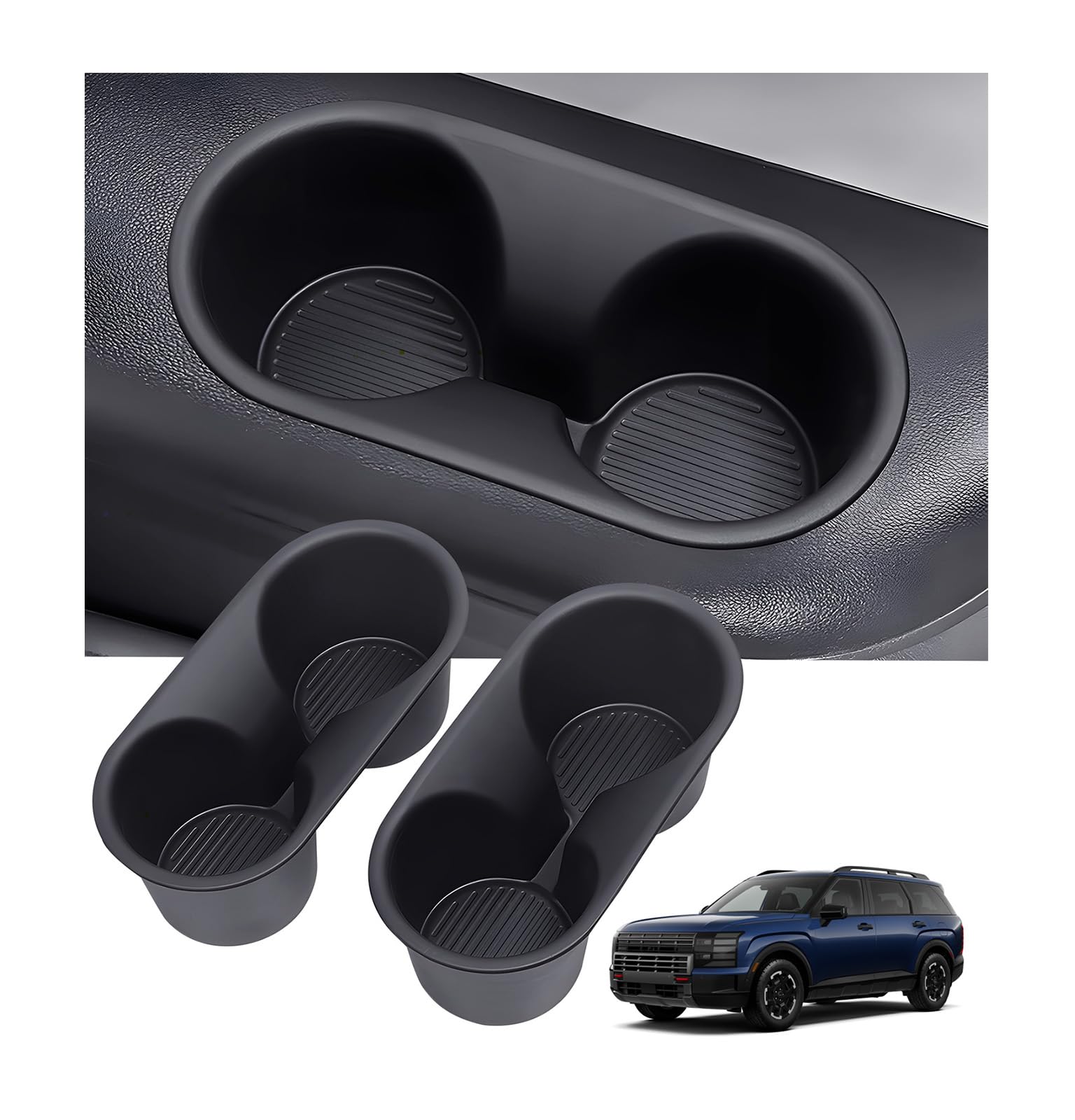 Third Row Cup Holder Inserts for Hyundai Palisade 2027 2026, Center Console Interior Accessories TPE Car Cup Holders Covers Protector for 2026-2027 Palisade, Black