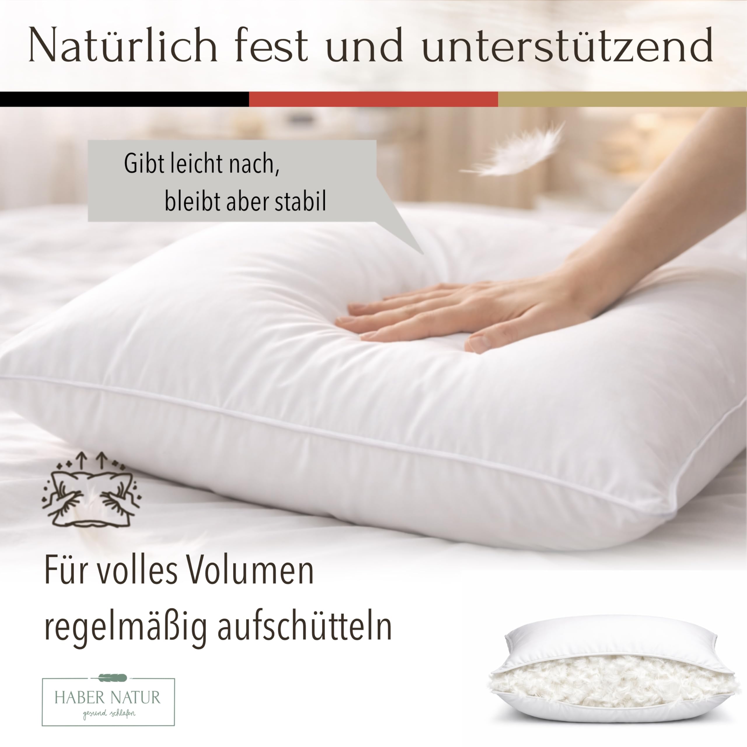 HABER NATUR Federkissen 80x80 - Made in Germany - Kopfkissen 100% Federn | Kopfkissen 80x80 mit 1500g Füllgewicht | Allergiker geeignet (NOMITE) | Tierwohl Zertifiziert (DOWNPASS) | Oeko-TEX Klasse 1