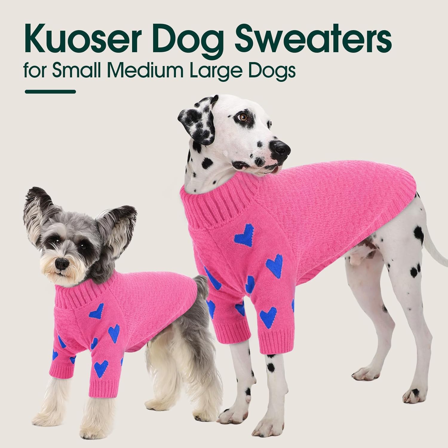 Kuoser Dog Sweater,Warm Dog Sweaters for Extra Large Dogs,Turtleneck Thick XXL Dogs Sweater Christmas Outfit,Cold Weather Pet Winter Clothes Doggie Pullover Girl Boy for Fall Xmas,Pink 2XL