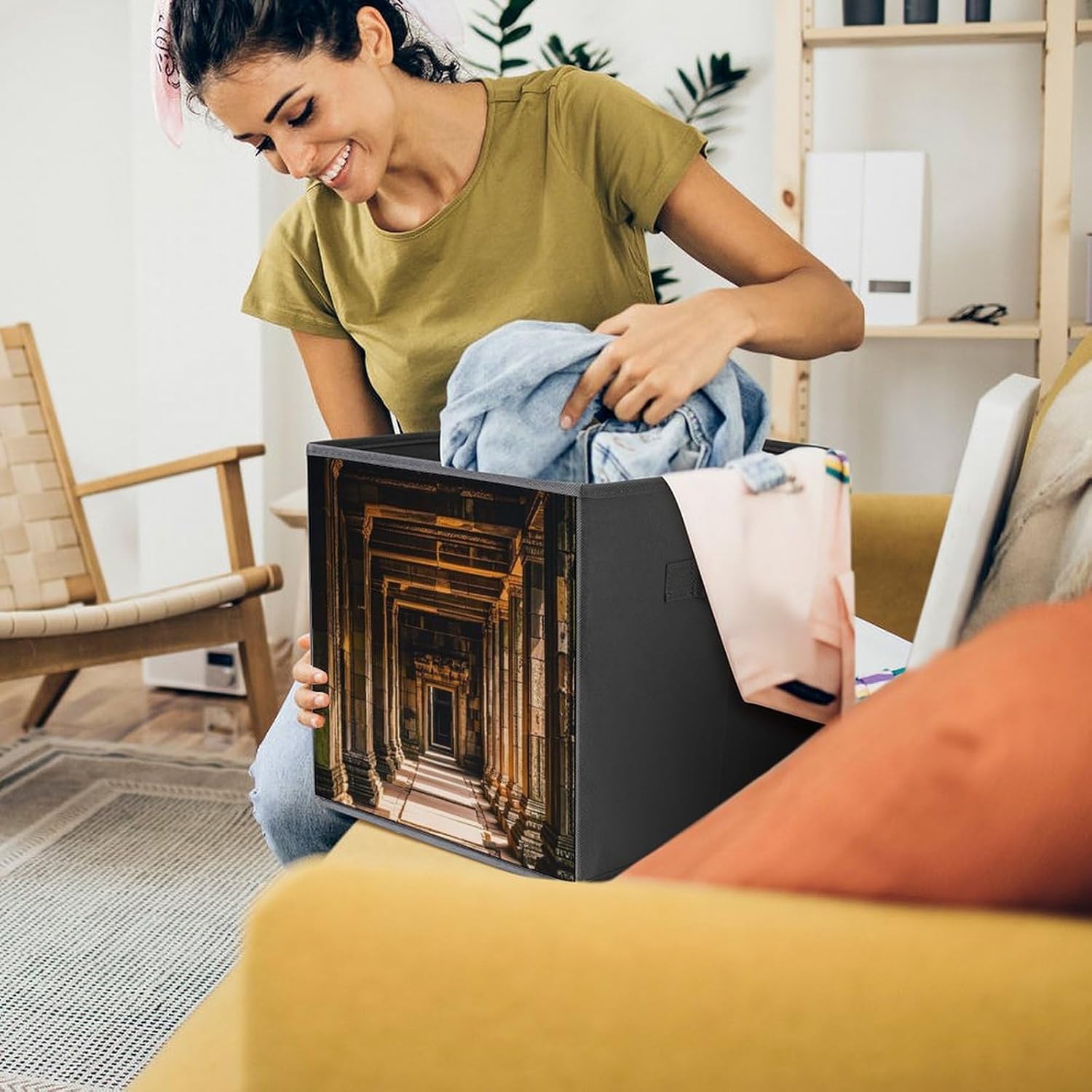 Angkor Thom Foldable Storage Box with Handles, Durable Oxford Storage Cubes, 2PCS Collapsible Closet Organizer for Home, Shelf, Office, Travel