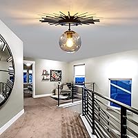 Vista 6 de UOFUS Lámpara de techo pequeña de montaje empotrado negra con globo de cristal Sputnik Starburst 1 luz cerca de techo para pasillo, comedor