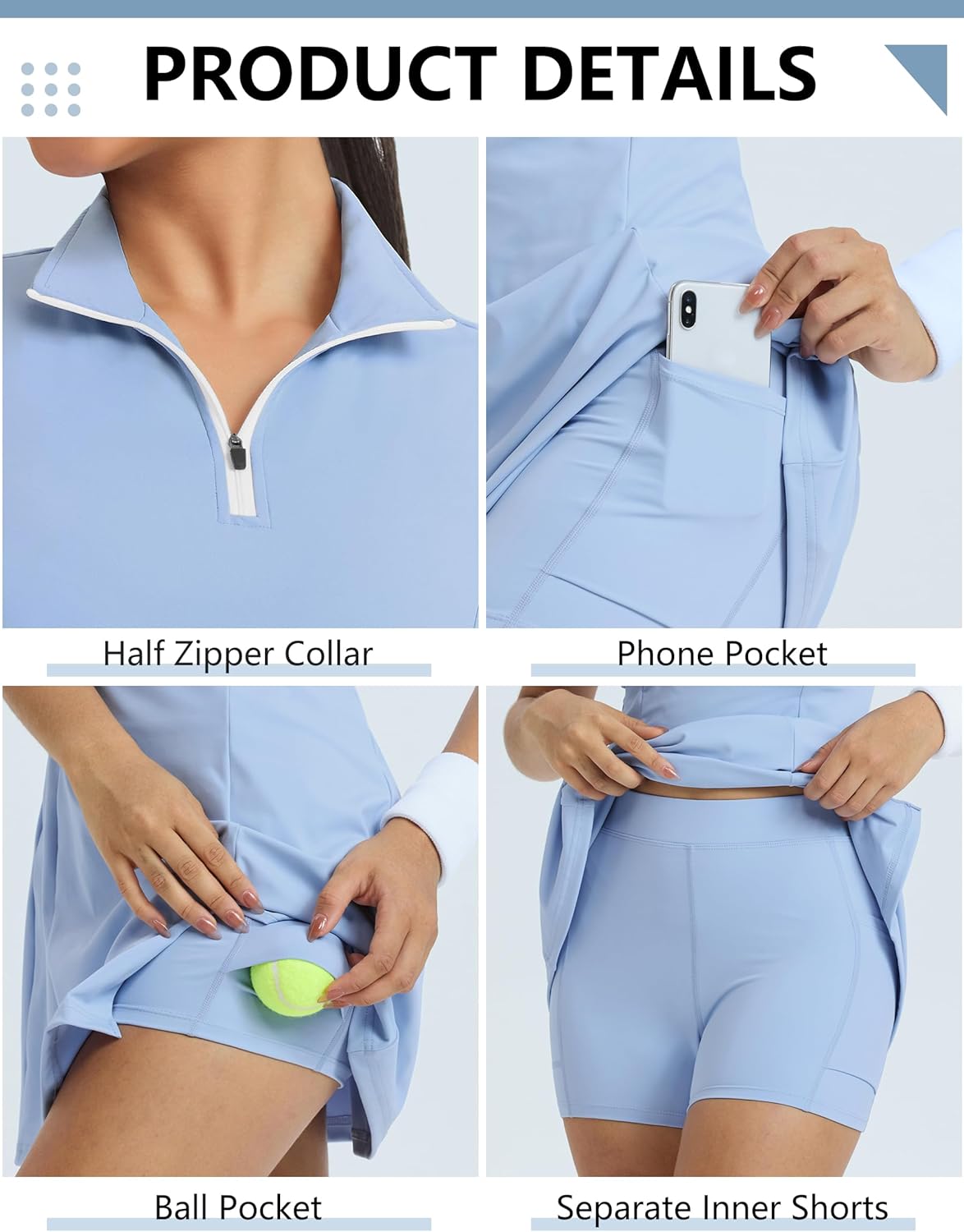 Fengbay Tennis Dresses for Women,Golf Dress with Shorts and Pockets for Athletic Dress Sleeveless Workout Dress - Image 4