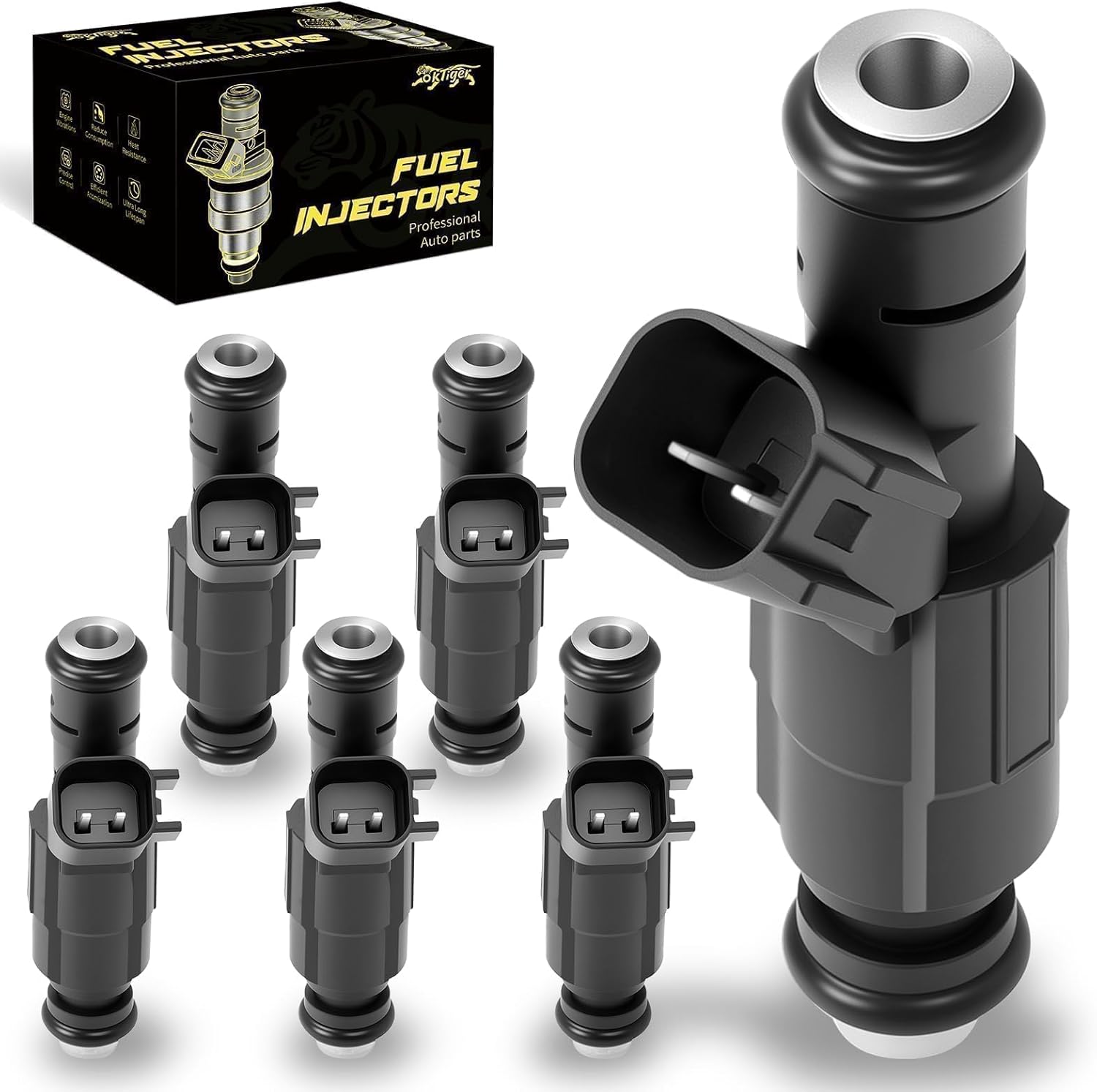 Oktiger 4.0L/5.2L Upgraded Fuel Injectors for Dodge Ram 1500 2000-2001, Ram 2500/3500 Van 2000-2003; for Jeep Cherokee 1999-2001, Grand Cherokee 1999-2004, Wrangler 99-04, OE#0280155784, Set of 6