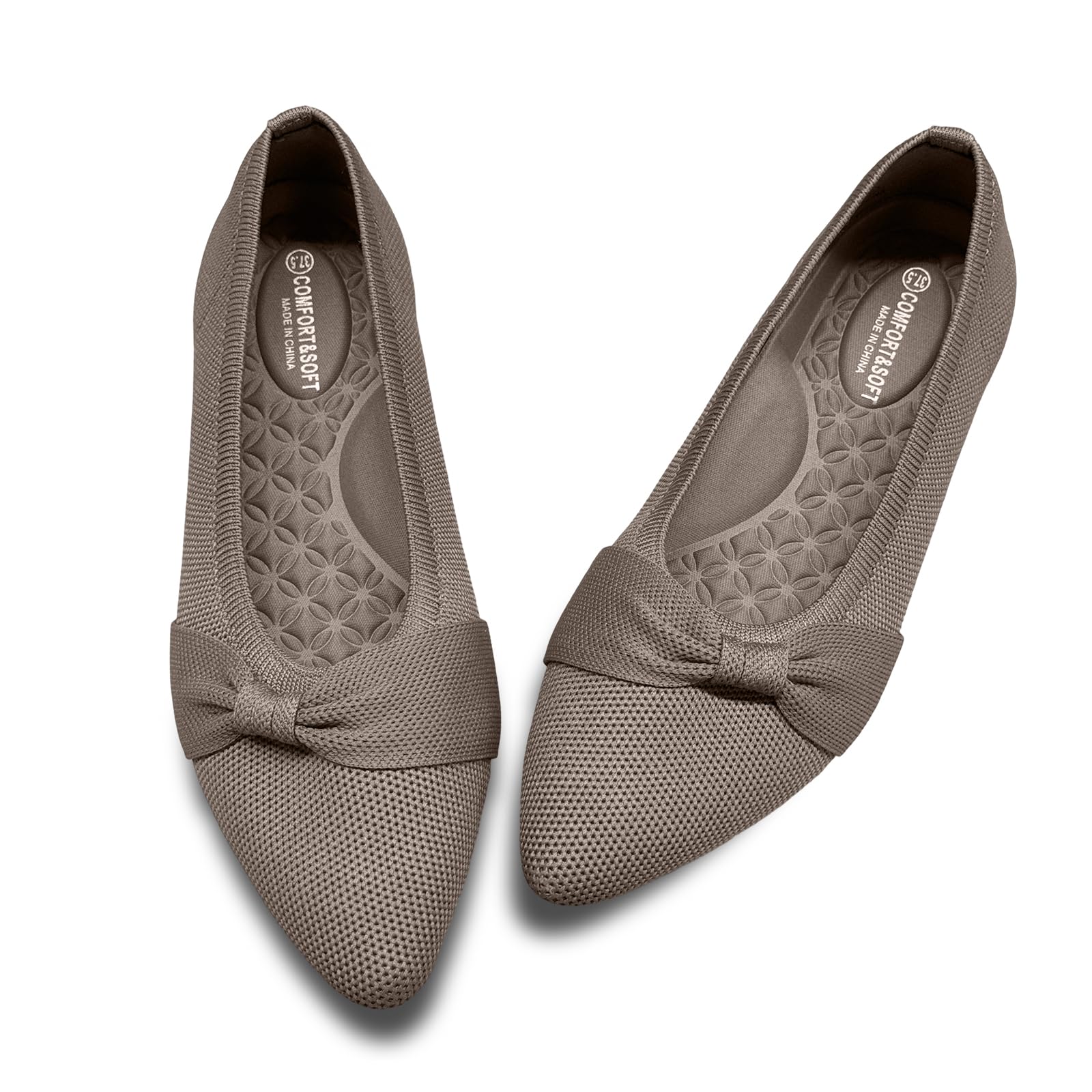 CALEBGAR Damskie baleriny, wsuwane mokasyny z kokardką, eleganckie super miękkie płaskie buty do sukienki i wypoczynku