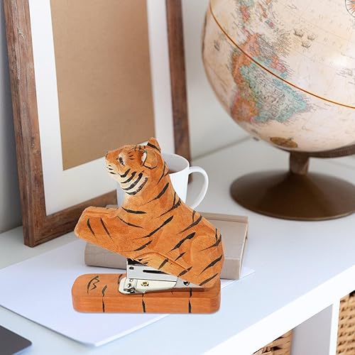 Miniatura 9 de NUOBESTY Grapadora de animales de madera Tigre Sobremesa Grapadora portátil de mano para la escuela Oficina Papelería