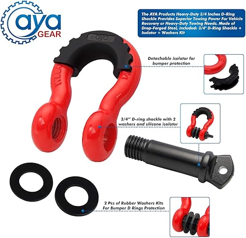 Miniatura 3 de AyA Gear Grillete de anillo D (paquete de 2) 62,700 libras de resistencia a la rotura con pasador de tornillo de 78 pulgadas y grillete aislador y