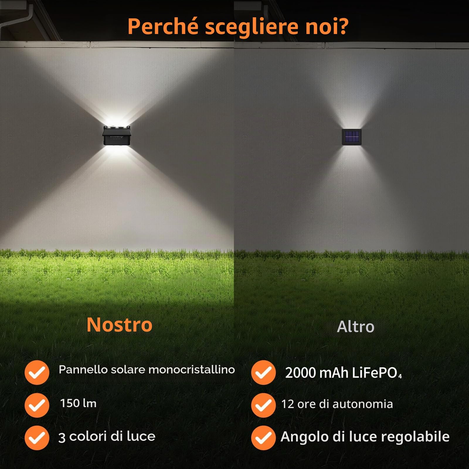 INTELAMP Lampada da parete solare per esterni, lampada da parete solare con telecomando, lampada da parete UP Down, IP67, impermeabile, per giardino, balcone, terrazza, scale, 3 colori di luce (bianco