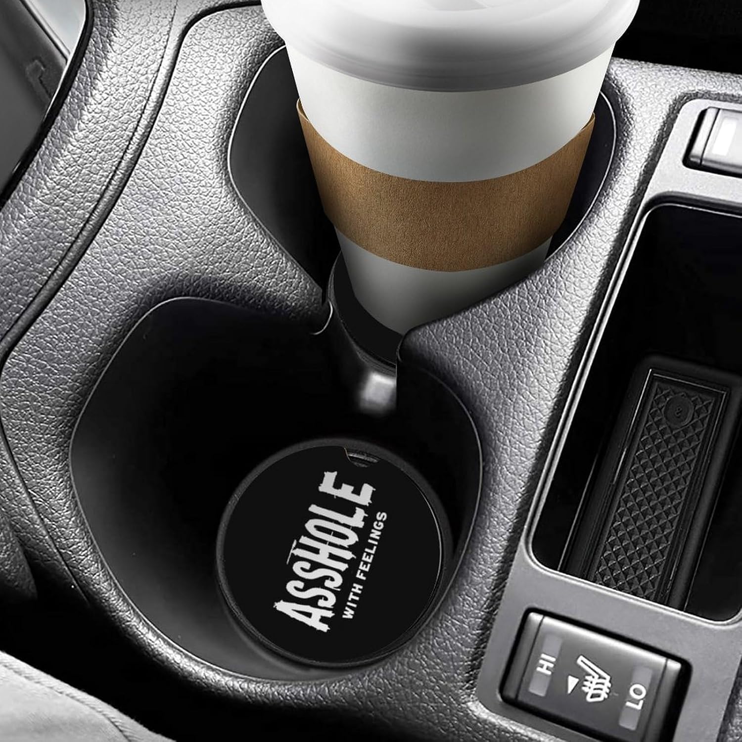Asshole Bastard with Feelings Car Cup Holder Coaster with Cork Base 2.6 Inches Anti Slip
