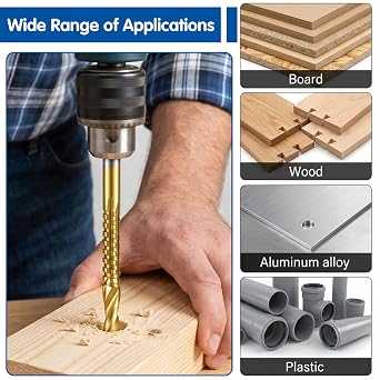 8 Pack Titanium Coated HSS Step Drill Bits, 3-10mm Hex Shank Serrated Side Cutting Bit Set, Precise Hole Enlarging & Grooving Tool for Wood Metal Plastic Aluminum