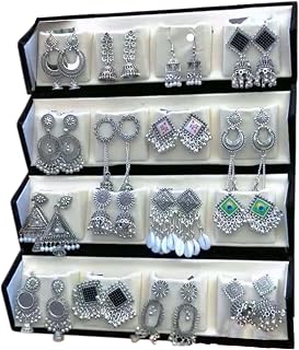 Oxidised Silver Jhumki Earrings Gift Hamper | Set of 16 Traditional Jhumkas with Folder-Style Jewellery Organizer | Ethnic... Price In India