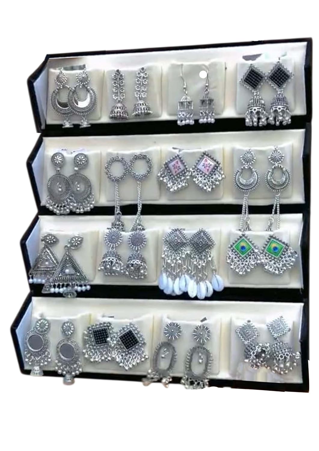 Oxidised Silver Jhumki Earrings Gift Hamper | Set of 16 Traditional Jhumkas with Folder-Style Jewellery Organizer | Ethnic... - Review, Price and Buying Guide