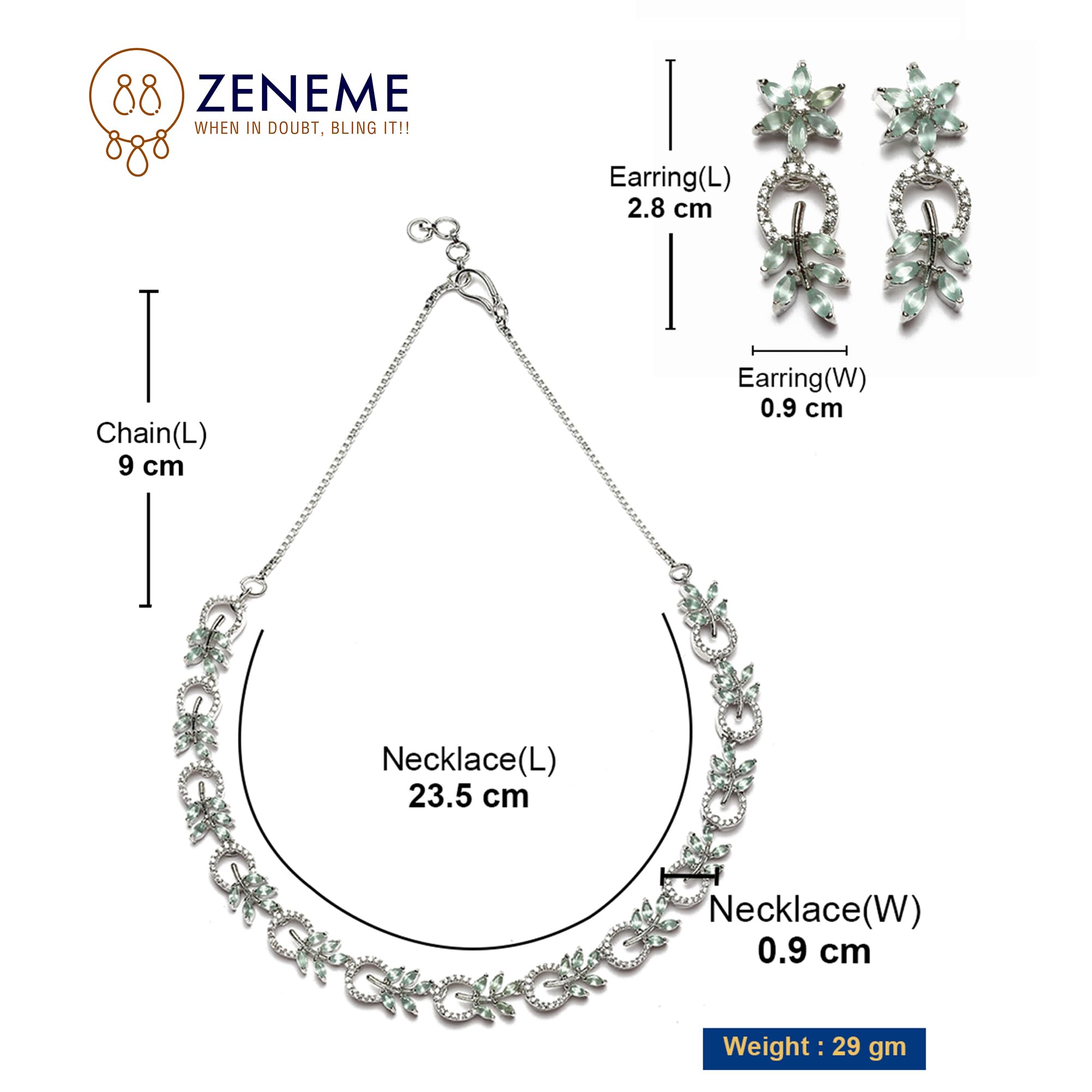 Rhodium-Plated Leaf & Circular Necklace With Earrings Set