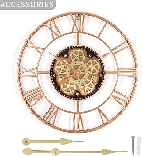 Miniatura 2 de Relojes de pared grandes de 24 pulgadas para decoración de sala de estar con engranajes en movimiento, reloj de pared grande industrial steampunk,