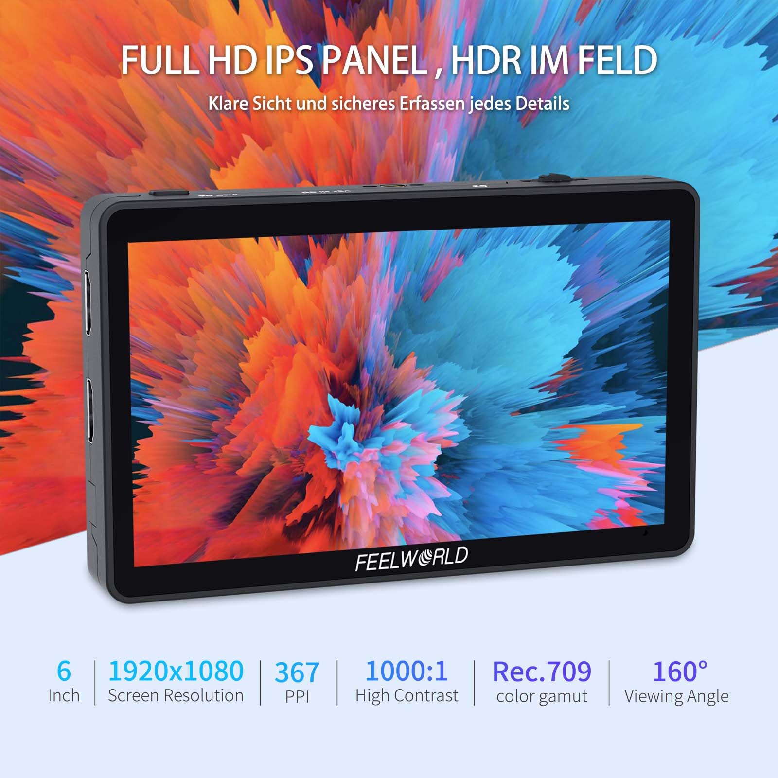 FEELWORLD F6 Plus V2 6 Zoll Touchscreen DSLR Kamera Feldmonitor mit F750-Akku 4400 mAh und Tasche, Waveform HDR LUT 1920 x 1080 IPS Video Peaking Focus Assist 4K HDMI 5V Typ-C Eingang