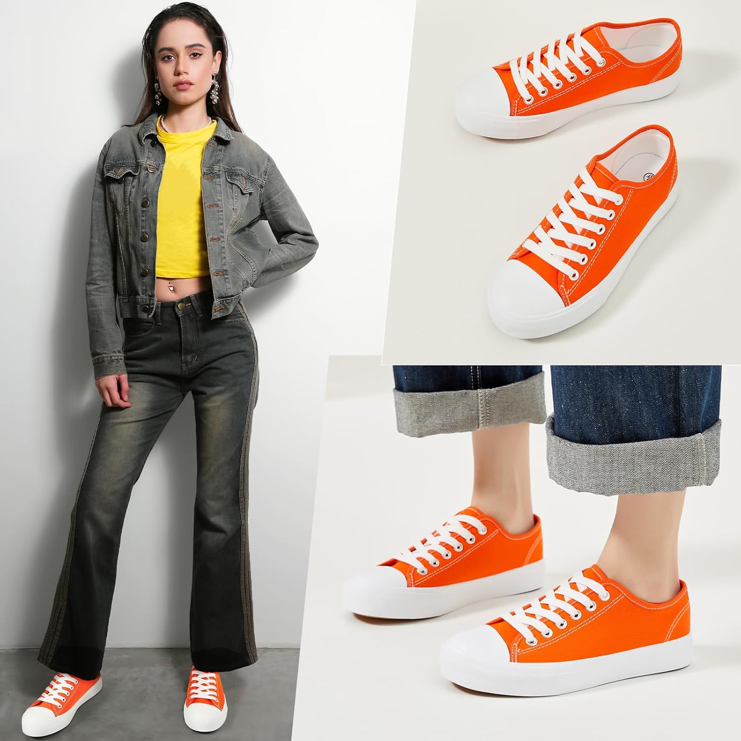 Uoidru White Tennis Canvas Shoes for Women Black Canvas Sneakers Womens Fashion Sneakers Classic Lace Up Walking Shoes - Image 2