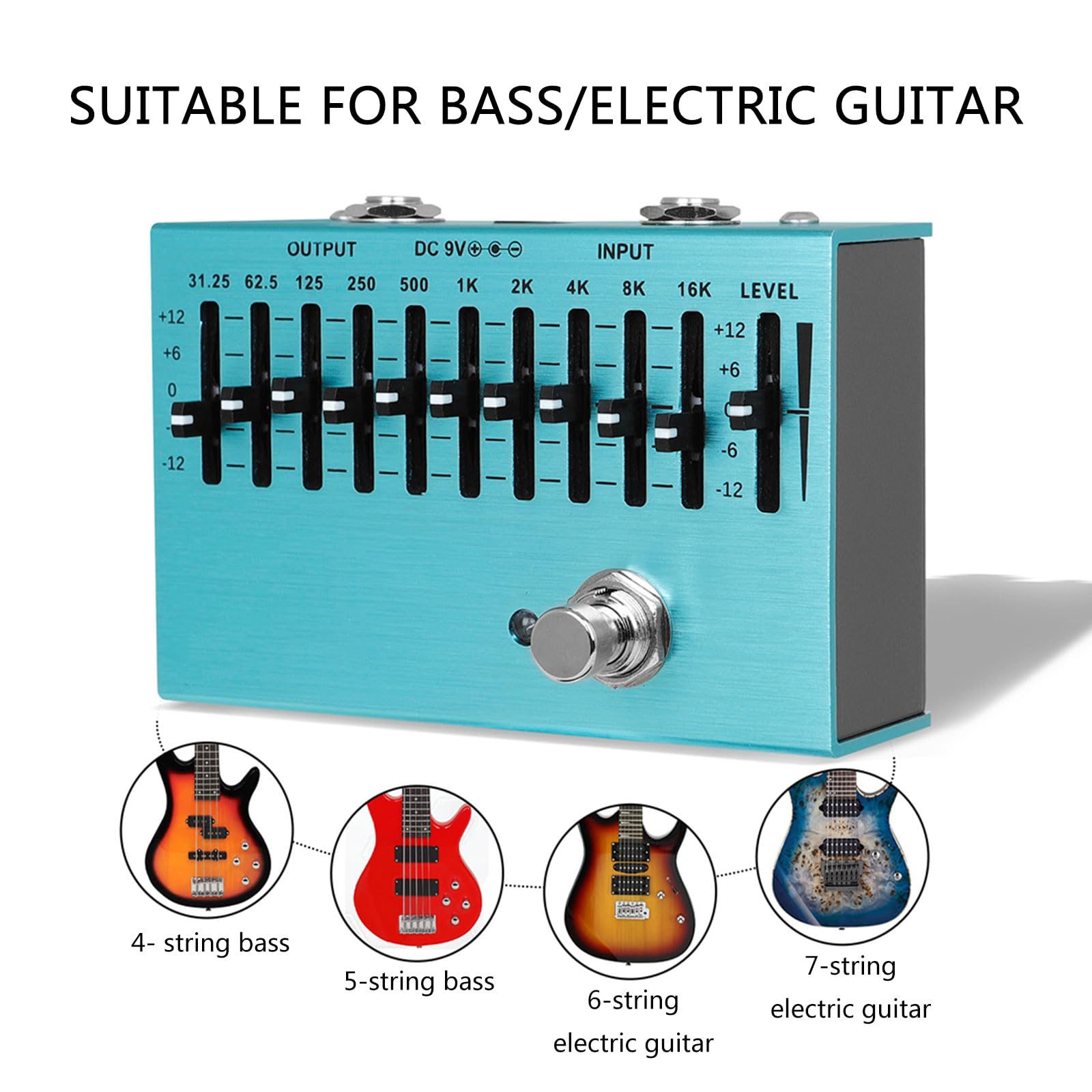 Equalizzatori a 10 bande Pedale Effetto per Chitarra Equalizzatori Portatile Dispositivo Effetti Audio Accessorio Adatto per gli appassionati di musica Regolatore di frequenza