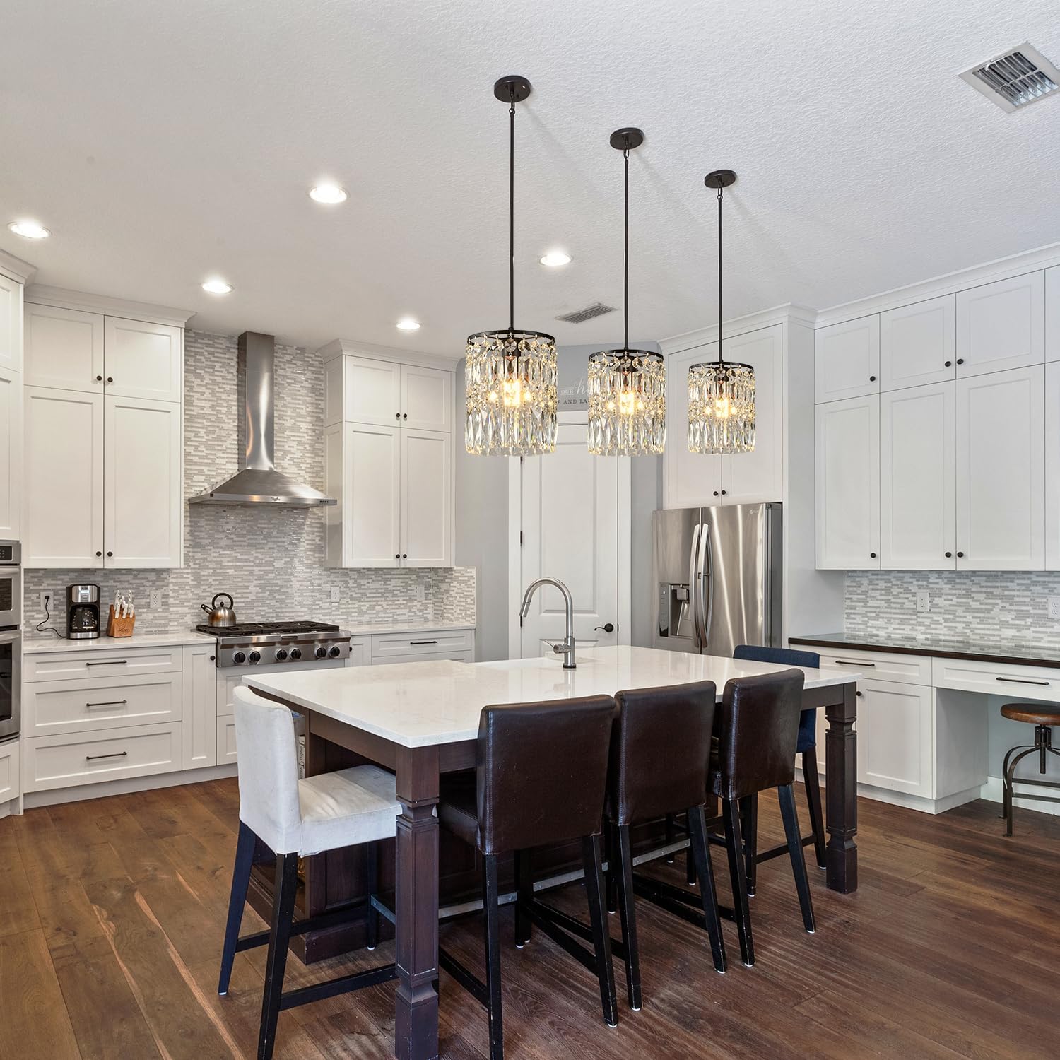 Modern K9 Crystal Chandeliers for Dining Room Black Pendant Light Fixtures Unique Kitchen Island Lighting Height Adjustable Ceiling Light for Bedroom Living Room Entryway （2-Pack）