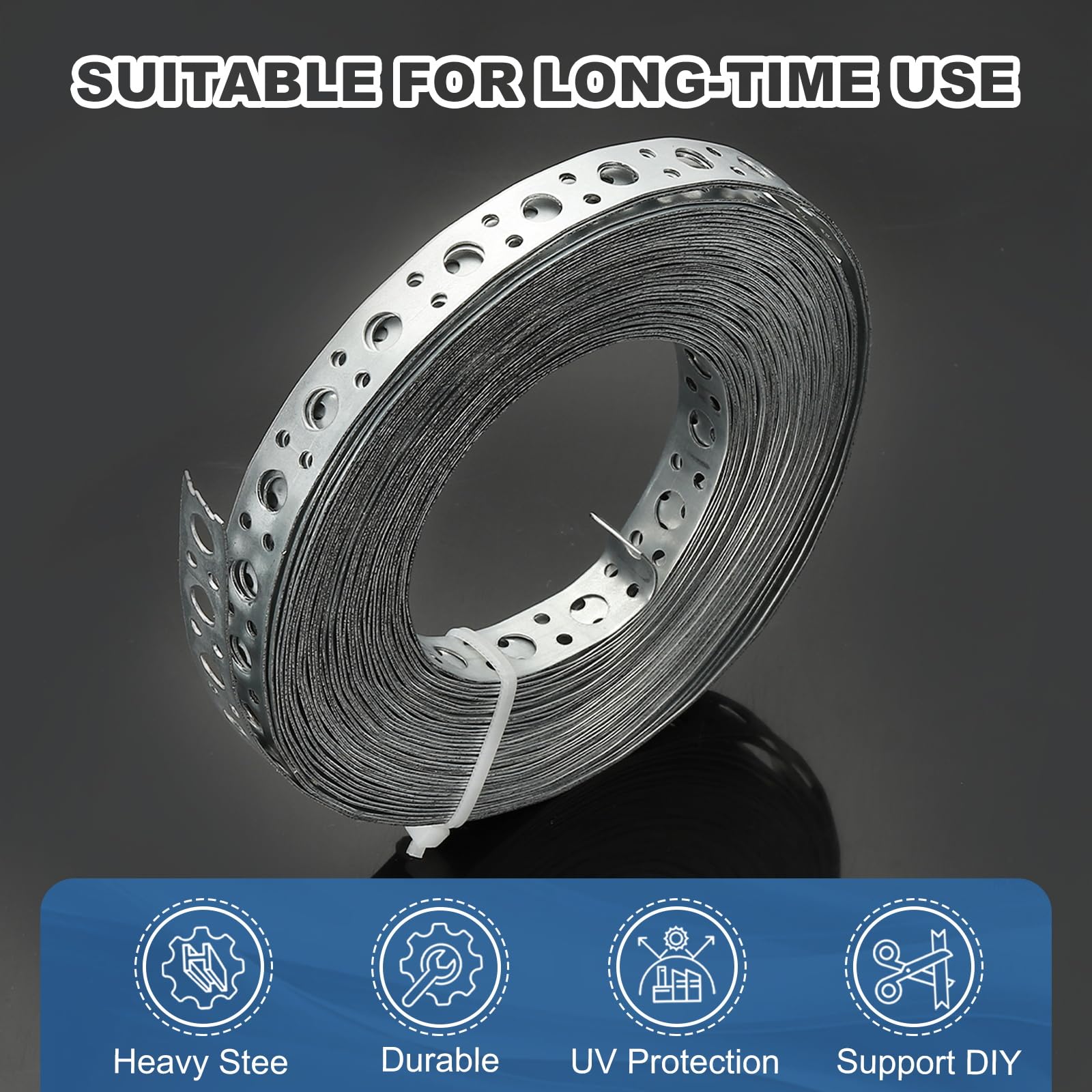 PATIKIL Galvanized Pipe Strap – 0.98-Inch X 33-Foot, 0.6mm Thick, Perforated Bendable Metal Strapping For Pipes, Ducts & Cables, Silver