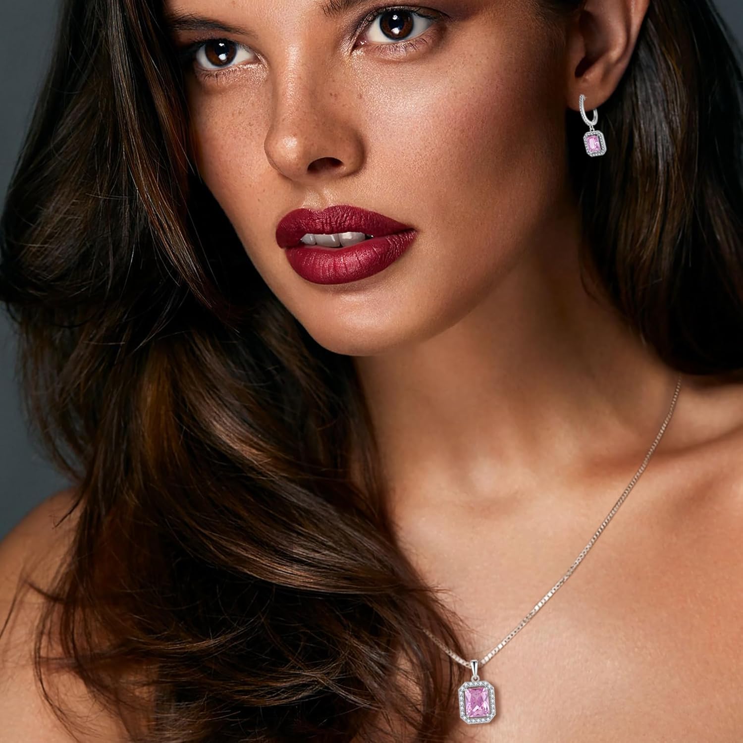 Women's Emerald Cut Necklace 925 Sterling Silver Halo Created Birthstone Princess Cut Pendant Jewelry for Her - Image 2