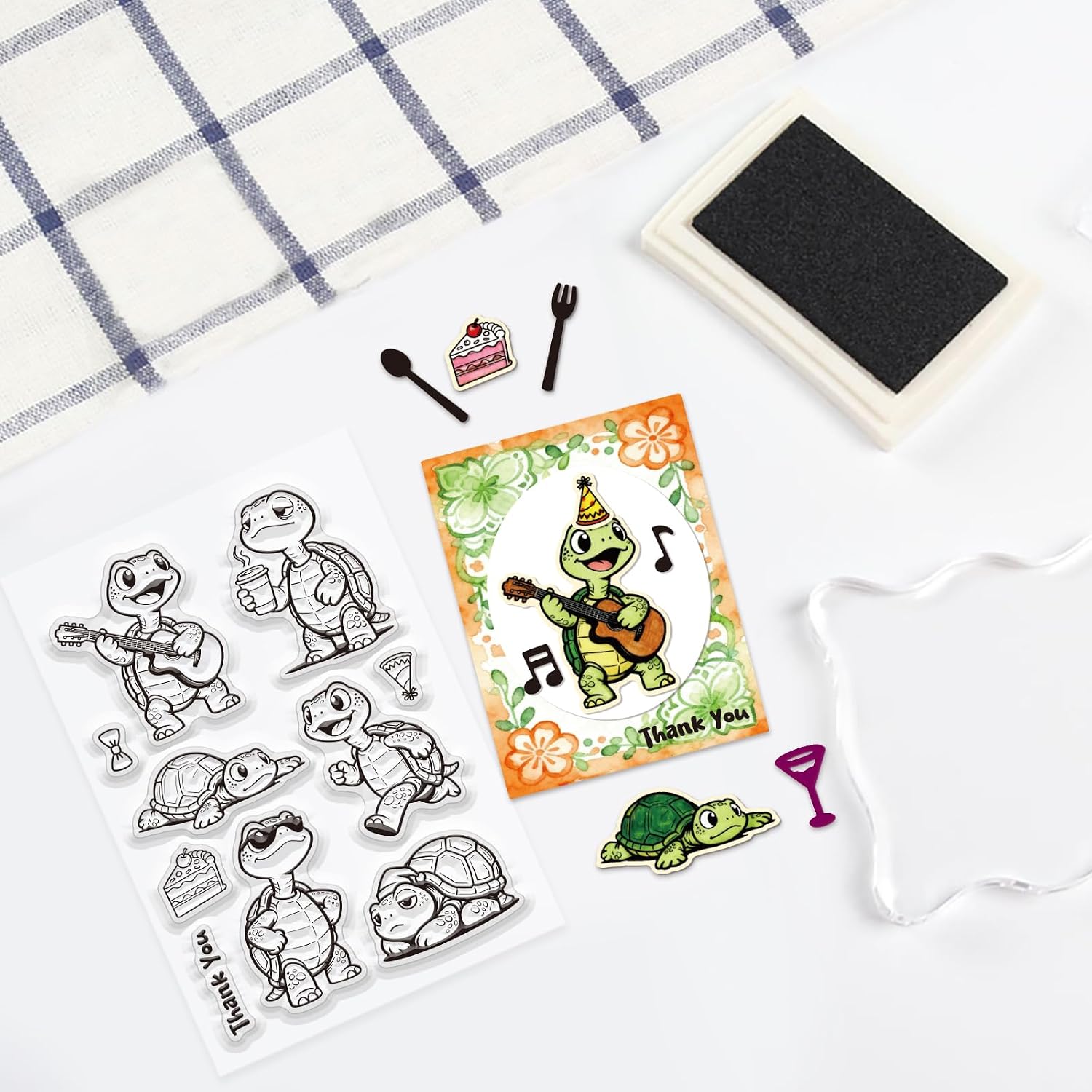 GLOBLELAND Funny Tortoise Clear Stamps for Card Making Cake Music Turtle Silicone Transparent Stamps Cartoon Animals Silicone Clear Stamp for Crafting DIY Scrapbook Journaling Album Notebook Diary