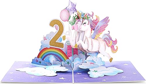 Miniatura 4 de Liif Tarjeta de feliz cumpleaños de 2 cumpleaños de unicornio, tarjeta de cumpleaños desplegable para niños de 2 años para niños, niñas, niños