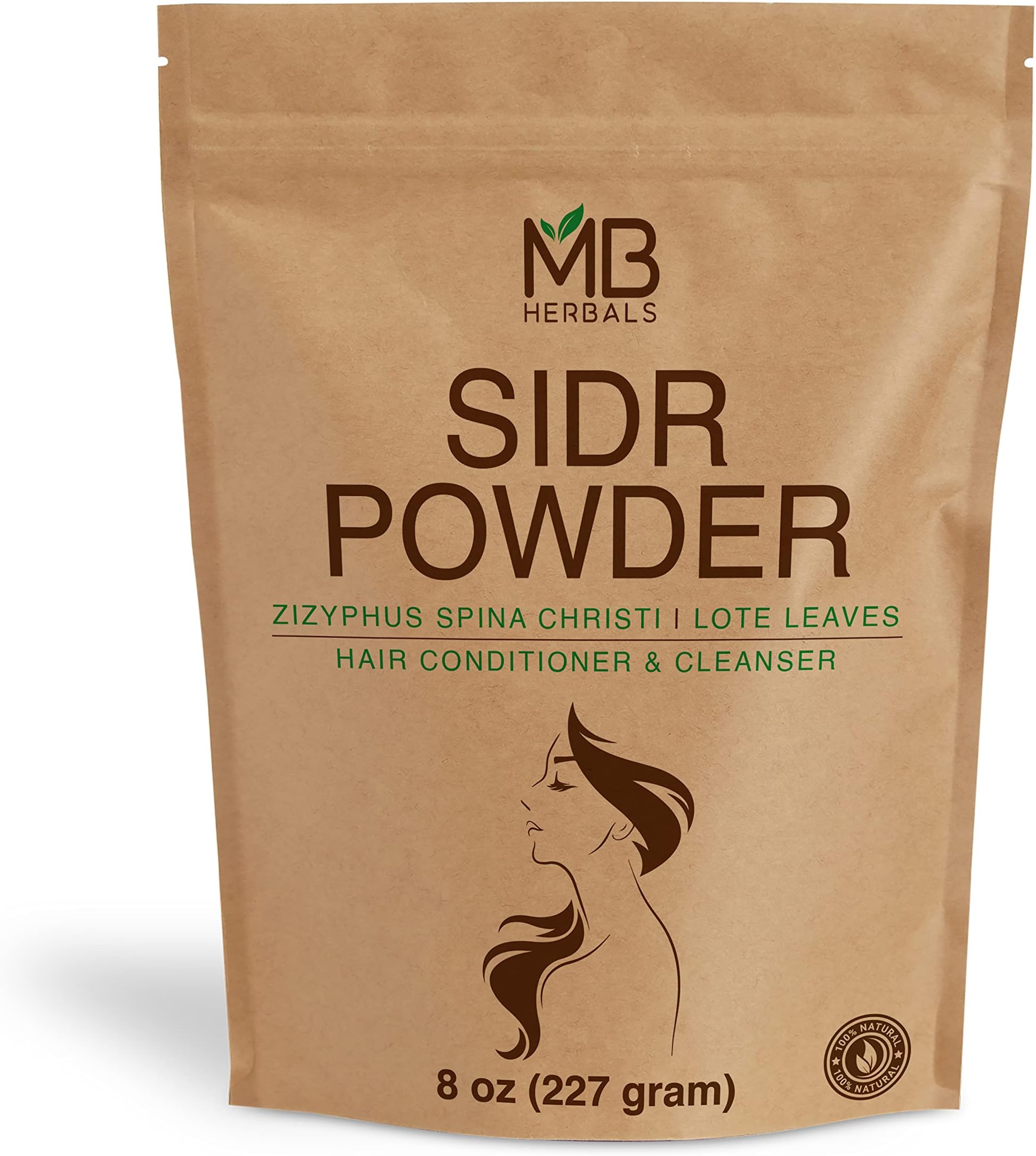 MB Herbals Sidr Powder 8 oz / 0.5 Pound (227 Gram) | WildCrafted | Seder Lote Leaves | Ziziphus spina christi | Natural Hair Conditioner & Cleanser | Sidr 99.5%, Neem 0.5%