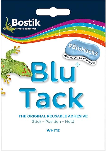 Bostik Blu Tack, Multipurpose Reusable Adhesive, Clean, Safe & Easy to Use, Non-Toxic, Handy Size, Colour: White