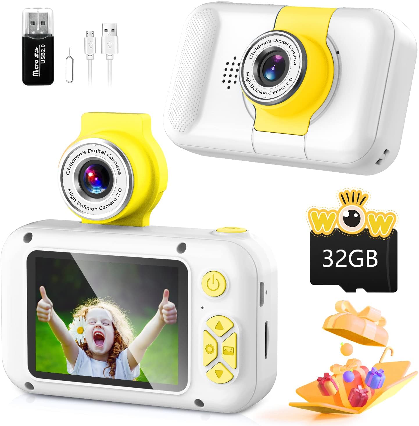 Kids Camera, Toddler Kid Digital Camera with 180°Flip Lens & 2.4in IPS Screen, Birthday Festival Gifts Present Toy for 4 5 6 7 8 9 10 11 Year Old Girls/Boys, 32 GB Card Included, X101