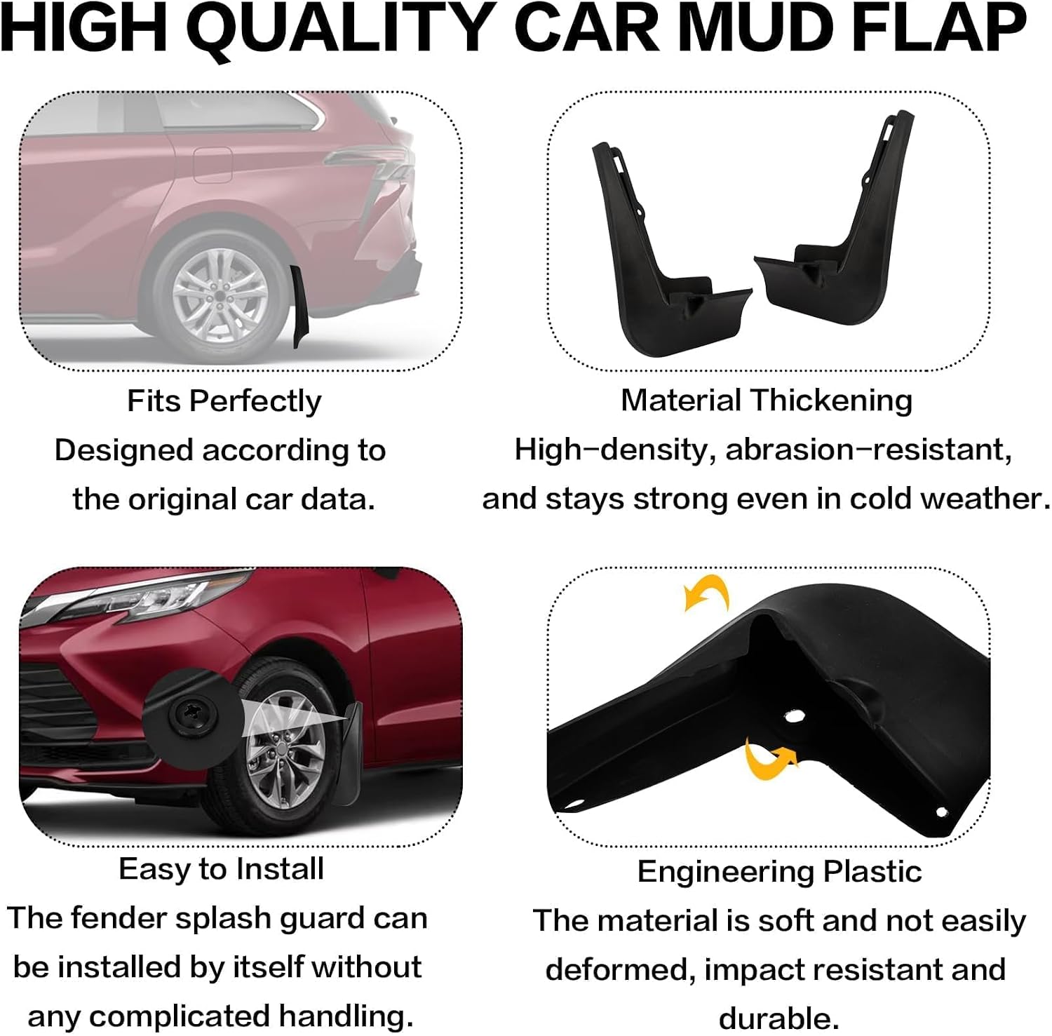 PSLER Fit for 2021 2022 2023 2024 2025 Sienna/Granvia Set of 4PCS Mud Flaps Kit Splash Guards Mudguards Mudflaps with Hardware Kits Accessory Front and Rear