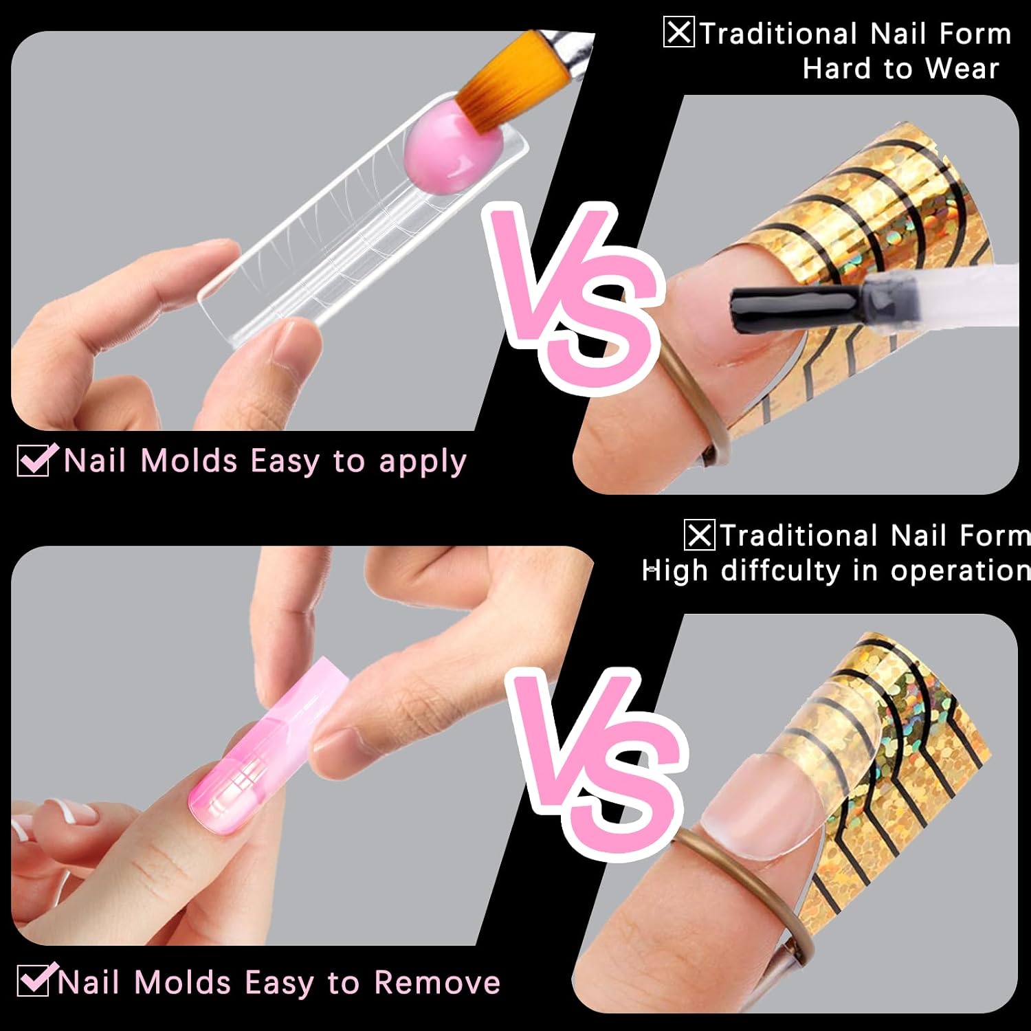 120 Pcs Poly Extension Gel Dual Nail Forms With Scale Builder Coffin Nail for Gel Manicure Art Design Salon DIY at Home (Long U-Shaped Thickened Dual Forms Set)