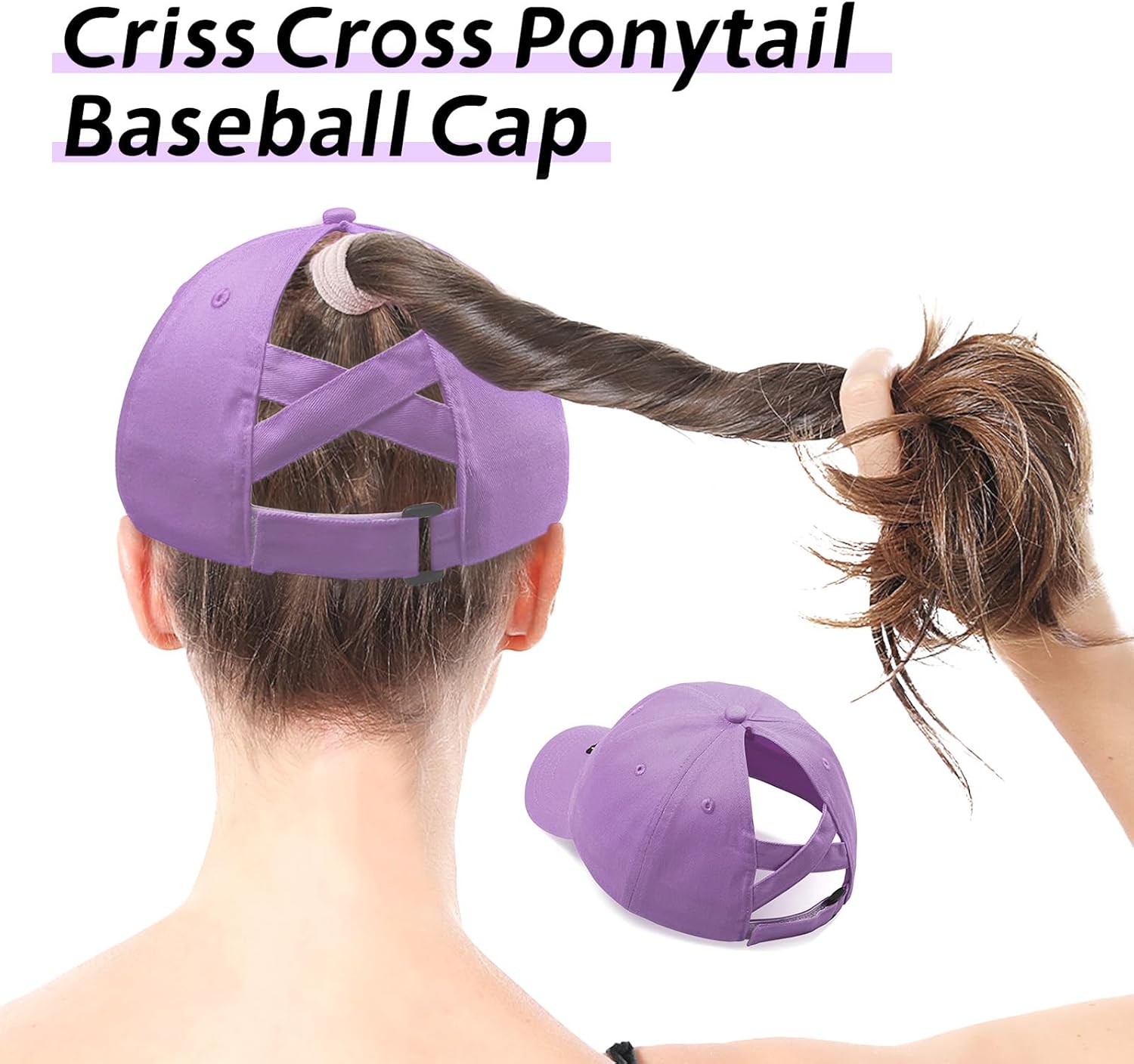 Girls Ponytail Hat Criss Cross Baseball Cap Cute Cat Embroidered Trucker Hat for Women - Image 2