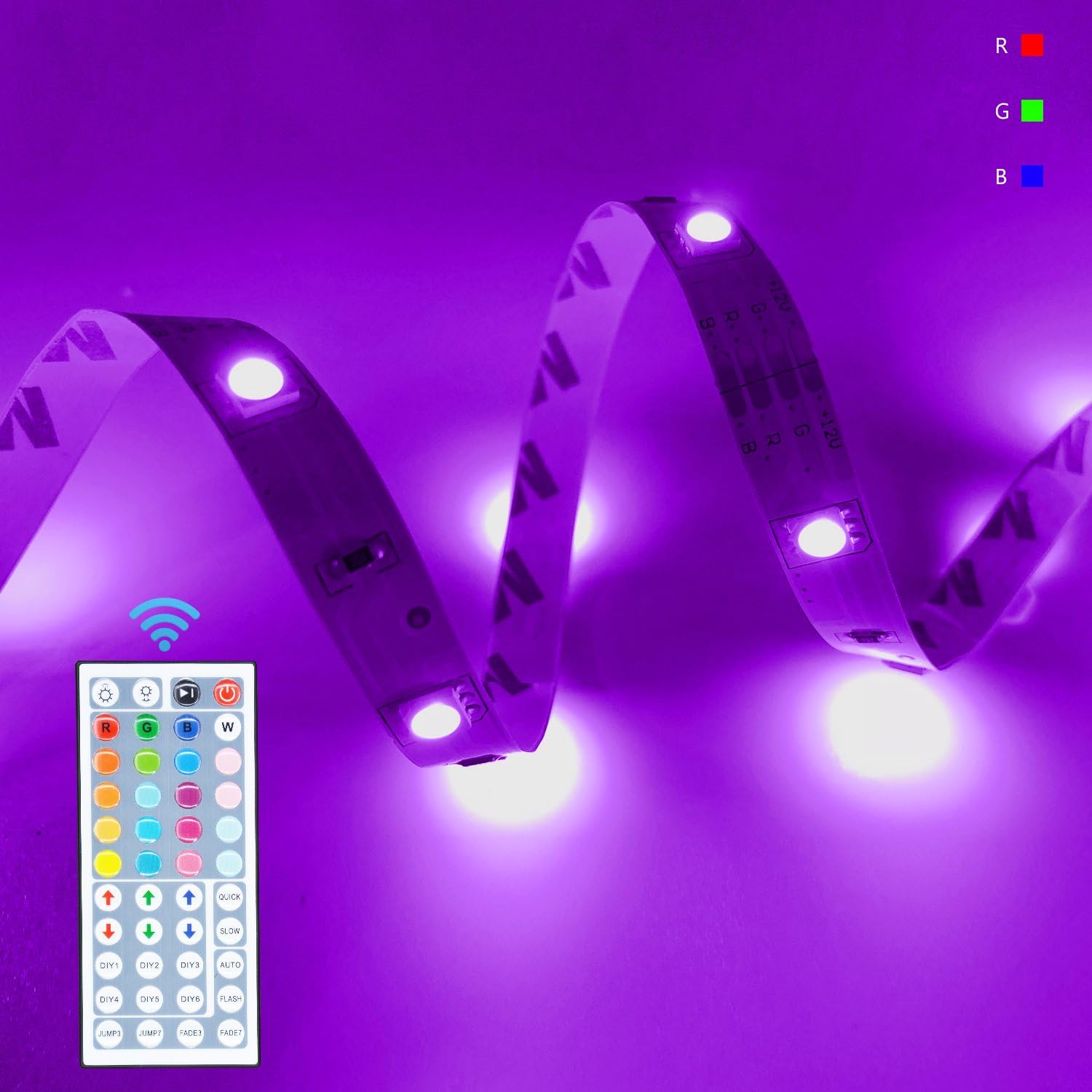 LED Flexible Strip Light Kit RGB Dimmable Rope Lighting 32.8Ft 300LEDs SMD5050 DC12V with 44Key IR Remote Controller for Closet Kitchen Desk Mirror Club Shoplight DIY Backlight Game Room Home Theater