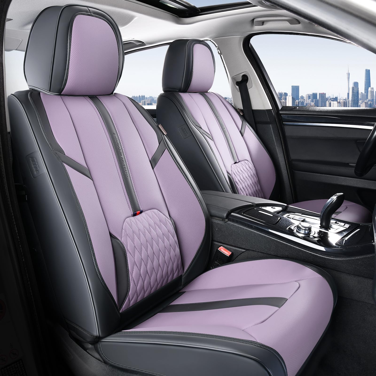 Coverado Front Seat Covers, 2 Pack Waterproof Seat Cover for Cars, Faux Leather Seat Covers with Lumbar Support, Car Seat Protectors Driver Car Seat Cushion Universal Fit for Most Cars (Black&amp;Purple)
