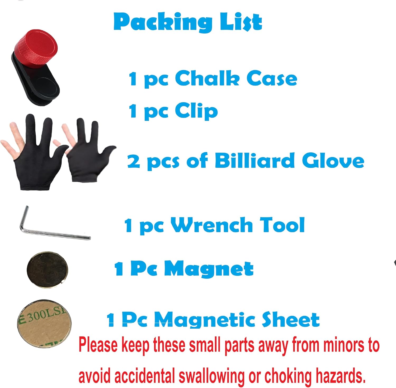 Pool Chalk Holder Set, Magnetic Billiard Chalk Clip with Silent Firm Closure, Includes 3-Finger Breathable Billiard Glove, Magnetic Sheets & Magnets, ABS Aluminum Billiards Accessories