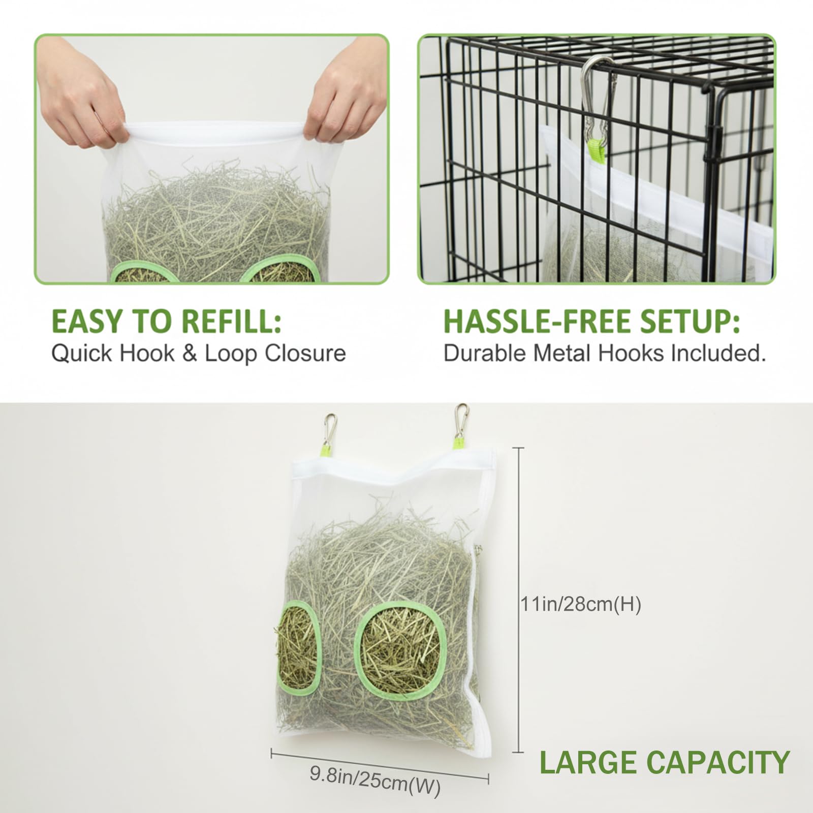 AlustraVive Rabbit Hay Feeder Bag, Chew-Resistant Dual-Hole Slow Dispenser for Bunny & Guinea Pigs 9.8x11inches, 2025 New Model - image 4