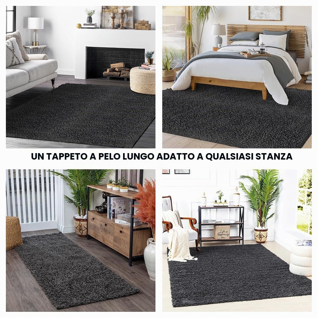 Livabliss Tappeto Shaggy Home Ampio Tappeto Salotto Moderno, Sala da Pranzo, Morbido Tappeti Shaggy per Camera da Letto, Motivo Astratto Berbero Peloso, leggera da Pulire, 160x220 cm Grigio Scuro