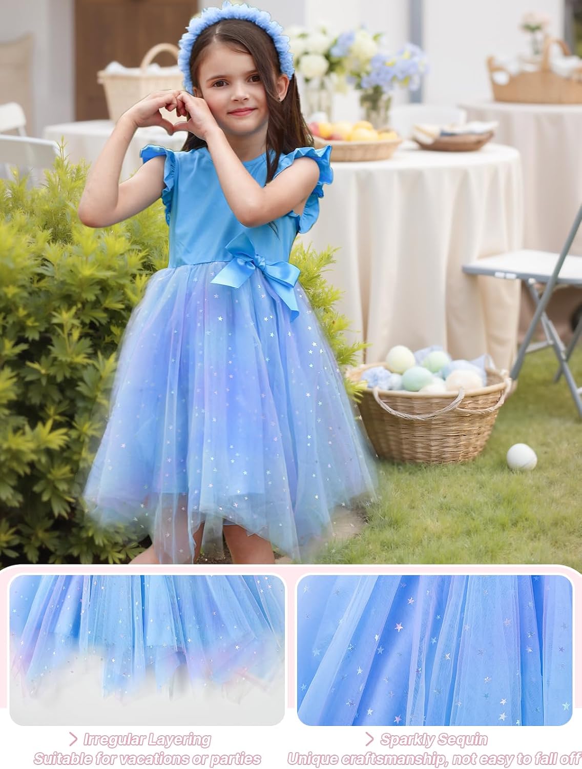 Miipat Toddler Girls Tulle Dress Flutter Sleeve Princess Party Dress Little Kids Fluffy Tutu Sundress