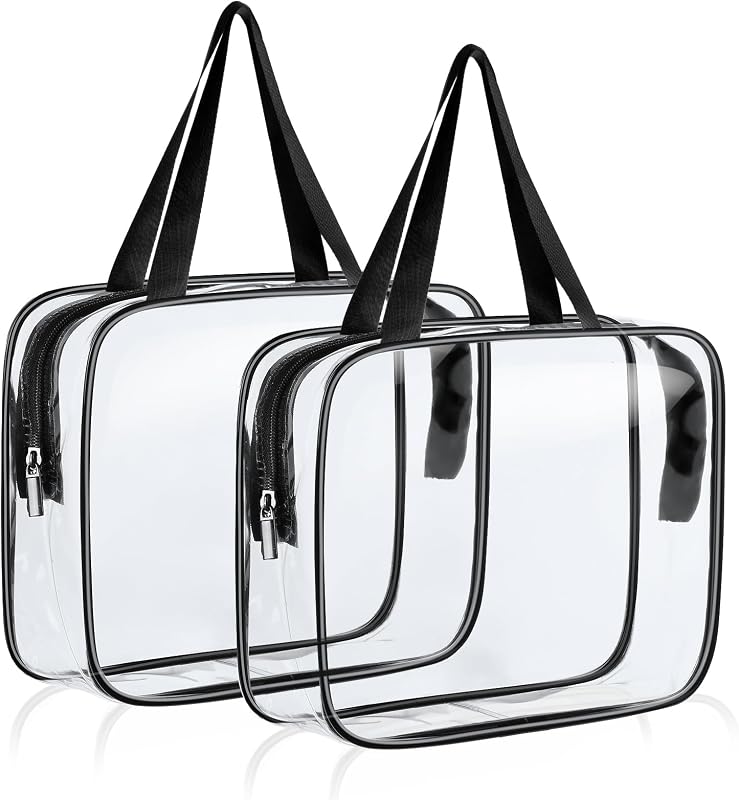 Necessaires transparentes Aucuu em PVC com zíper, Pacote com 2