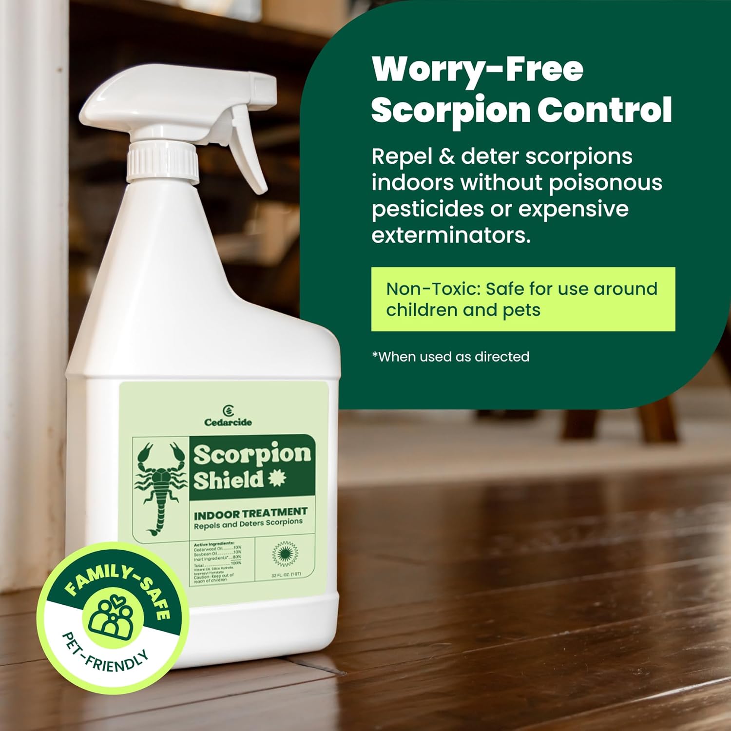 Cedarcide Scorpion Shield (Quart) Indoor Cedar Oil Pest Control Spray - Kills & Repels Scorpions and Other Pests Guaranteed - Pet Safe