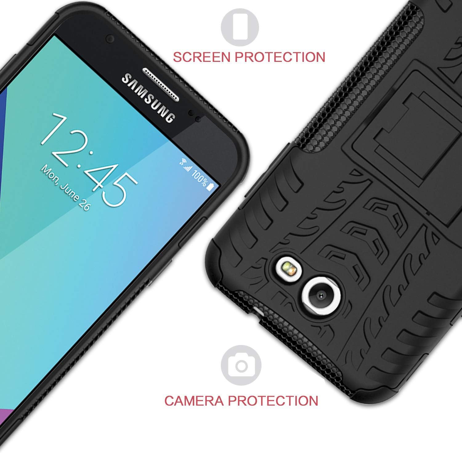 Galaxy J7 V Case, Galaxy J7 Prime Case, Galaxy J7 Perx Case, Galaxy J7 Sky Pro / Galaxy Halo Case, OEAGO Samsung Galaxy J7 2017 Case Tough Rugged Dual Layer Protective Case with Kickstand - Black