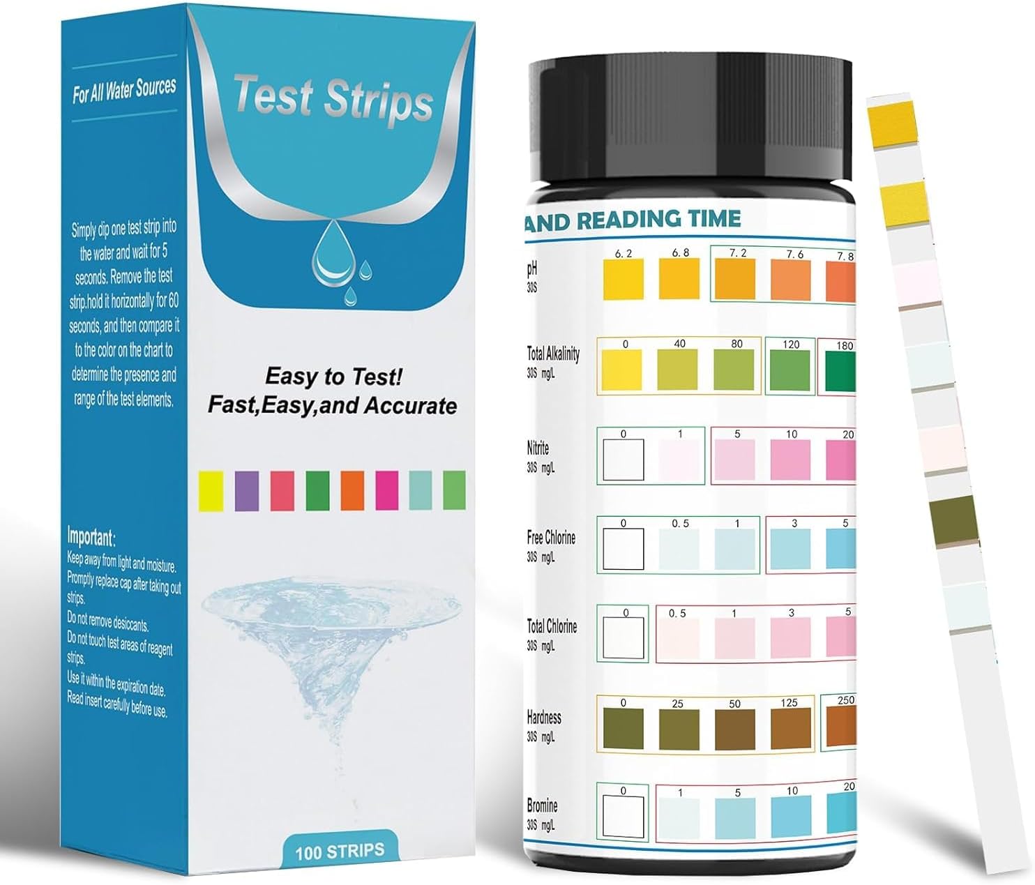 Water Testing Kits for Drinking Water - 50 Strips 12 in 1 Well, Water Test Strips with Hardness, pH, Lead, Iron, Copper, Chlorine, and More.Ensure skin health and quality of life. (water quality)