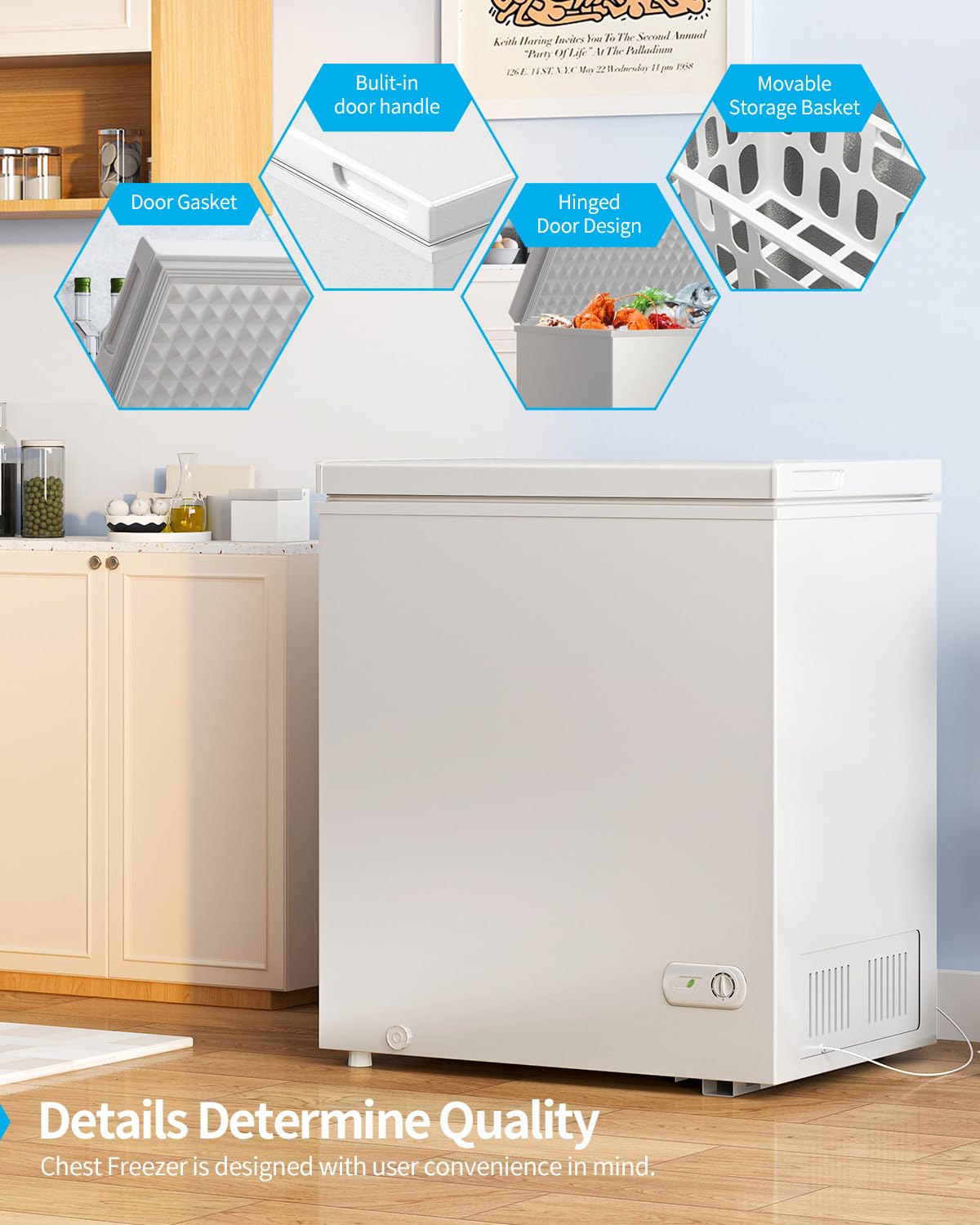 Muhub 7.0 Cubic Feet Chest Freezer, White Deep Freezer With Removable Baskets, Free Standing Top Open Door Compact Freezer With Adjustable Temperature (7.0 Cu.Ft) on Fridge.com - View 4