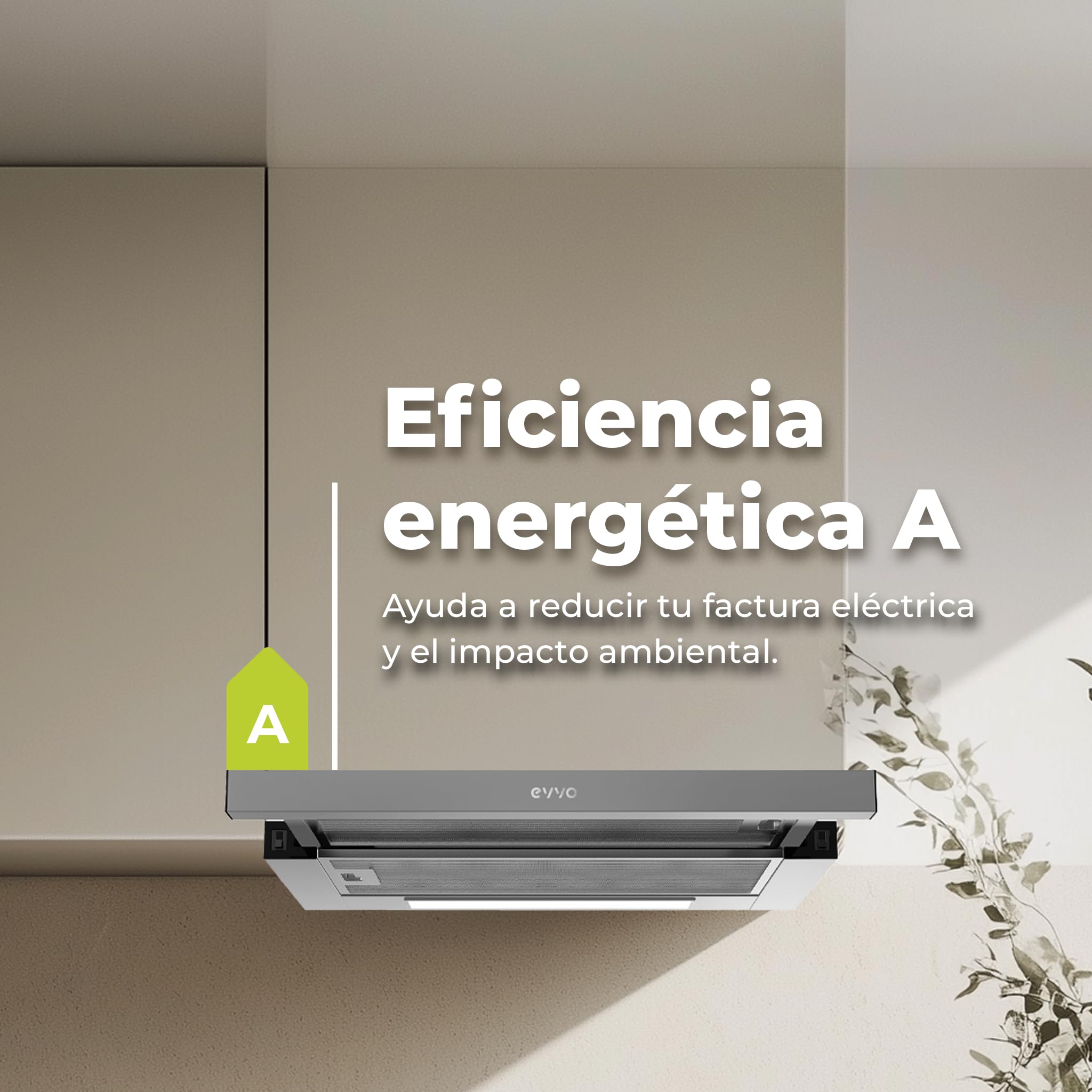 EVVO Cappa aspirante telescopica CE11, larghezza 60 cm, potenza 650 m³/h, filtro in alluminio a 5 strati, luce LED, filtro al carbone attivo, 2 velocità, efficienza energetica A, finitura inox