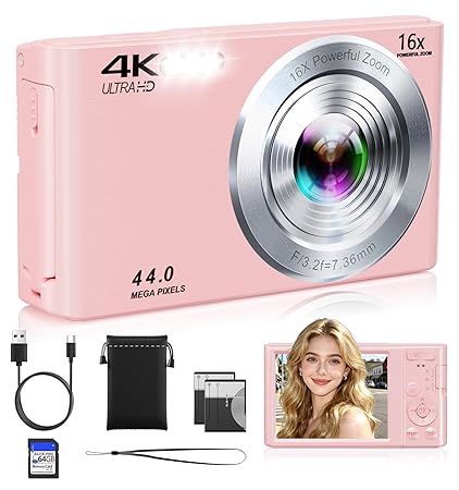 FHD 4K Pink Digital Camera for Kids Teens Girls