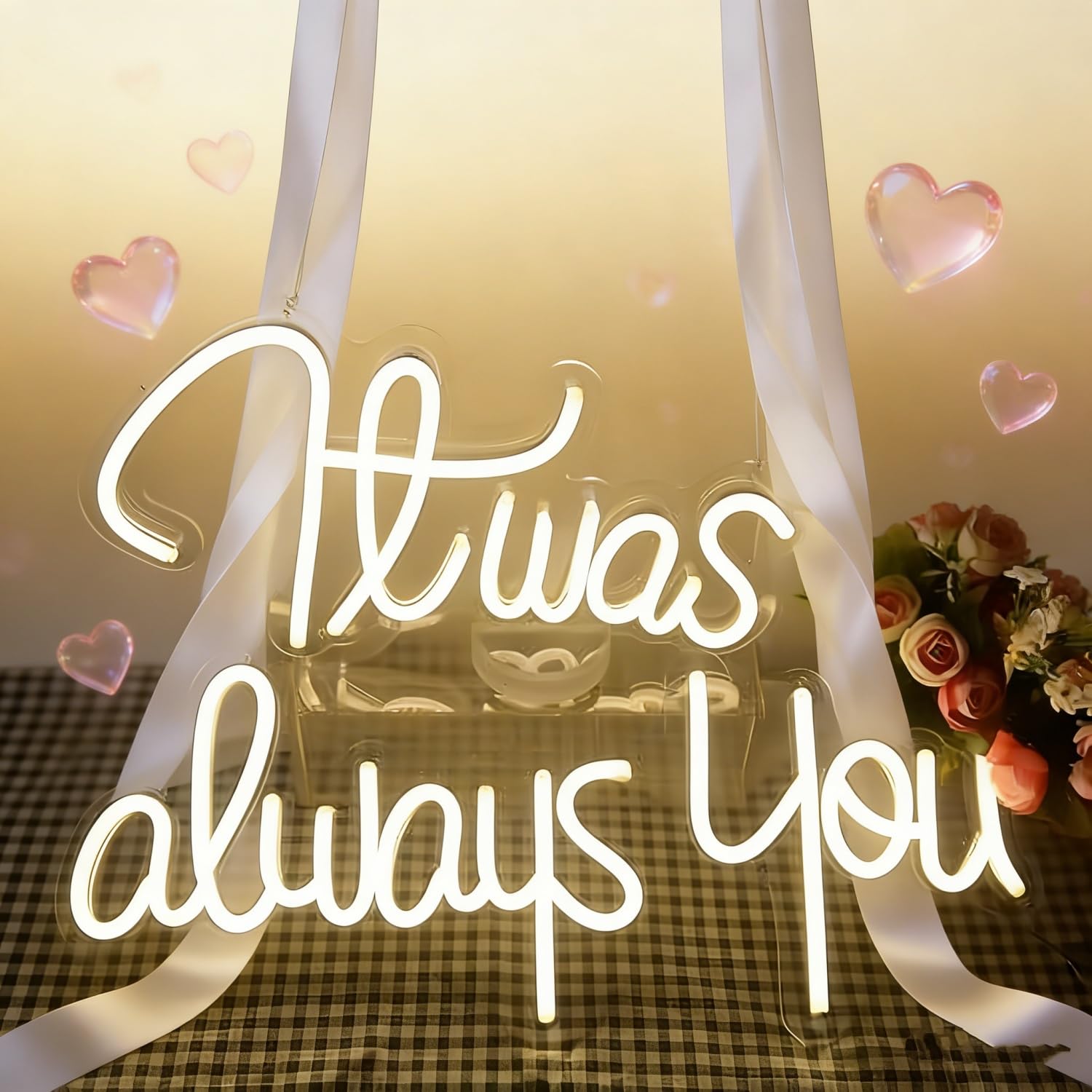 It was Always You Neon Sign LED Light Up Letters for Wall Decor, Warm White Neon Lights for Wedding Proposal Party Decorations, Bedroom Art Decor Marriage Proposal Sign