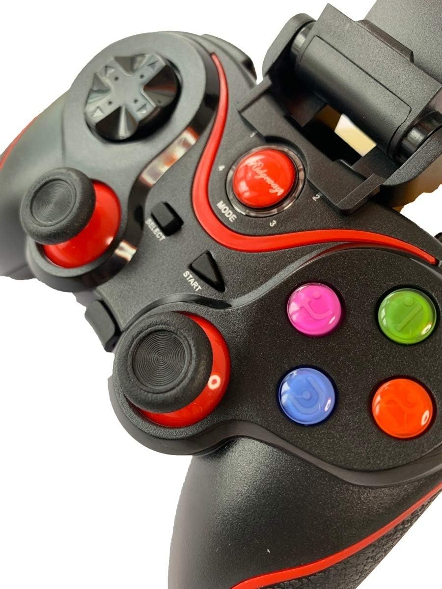 Close-up of the Ridgeway Bluetooth Gamepad's central buttons including Mode, Select, Start, and colored action buttons.