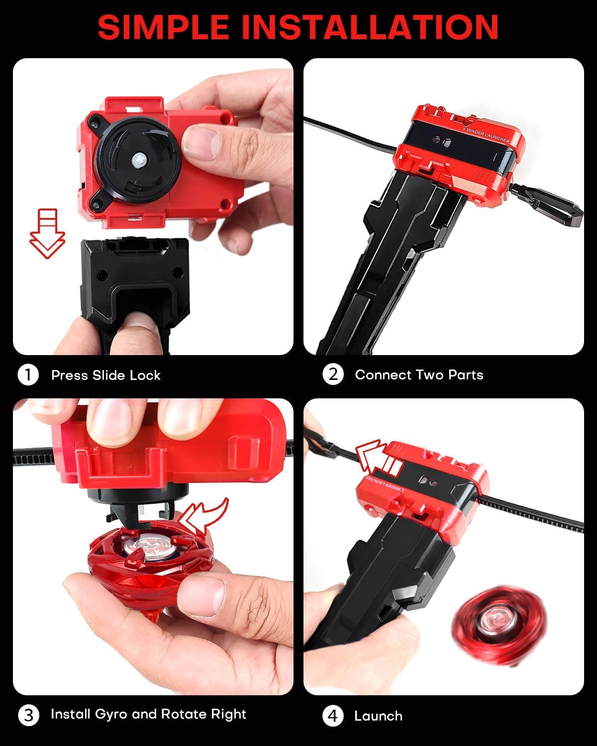 DEZAWRTY Gyro X Set, 12 Right Spinning X Blade Tops, 2 Ripcord Launchers, 1 String Launcher and 1 Grip with Storage Box, Battling Game Kids Toys Boys Birthday Gift Ideal for 6+ Years Old