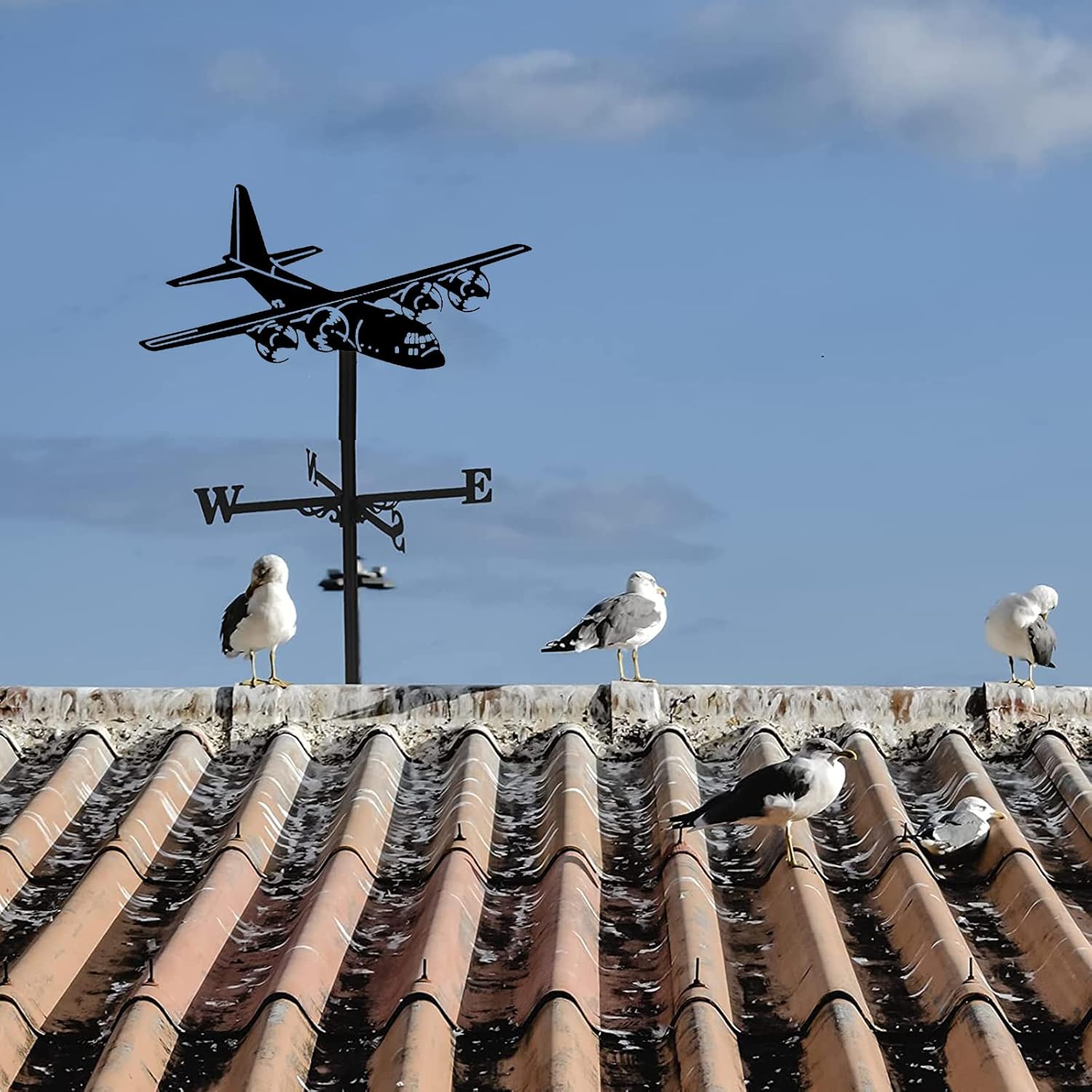 Retro Plane Weather Vane Metal wind vane Metal Decorative weathervane Garden Transport Plane Airliner Wind Direction Indicator Kit for Outdoor Farm Scene Yard Garden Gazebo