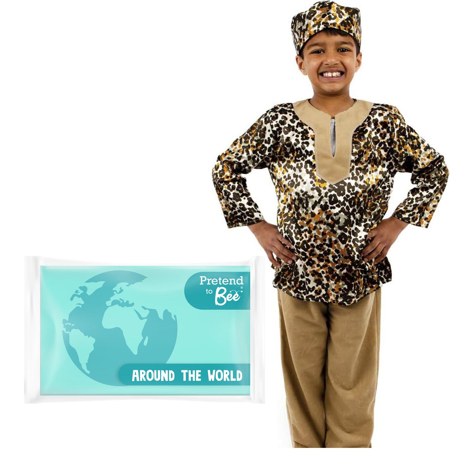 PRETEND TO BEE African Man/Boy Dress Up Costume for Kids, Multicultural, 5-7 Years, Brown